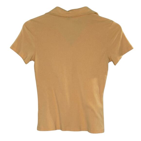 Monrow M Womens Rib Polo Henley Desert Mist Collared Short Sleeve 90s - Picture 3 of 9